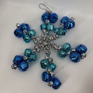 Snowflake Bells Door Hanging Christmas Blue Silver Christmas 12” Diameter
